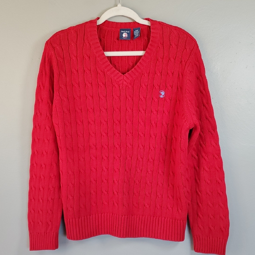 Men's Duck Head Red Cable Knit, Vneck Sweater. Size 2XJP